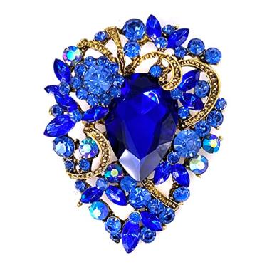 Imagem de LAXPICOL Broche feminino vintage cristal austríaco elegante flor lágrima dourado, Cristal, Strass