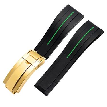 Imagem de HAODEE Pulseira de silicone para pulseira de relógio Rolex com fivela dobrável Sport 20mm 21mm pulseira de relógios de pulso de borracha masculina (cor: linha verde ouro, tamanho: 21mm)