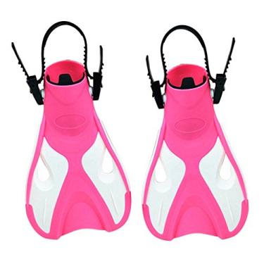 Imagem de Nadadeiras de Natação Curtas de Treinamento Salto Aberto Ajustáveis Nadadeiras de Snorkel para Crianças, Rosa