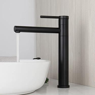 Imagem de Torneira de banheiro alta, pia, pia, preta e dourada, torneira misturadora de água quente e fria, torneiras de banheiro montadas no convés, pretas