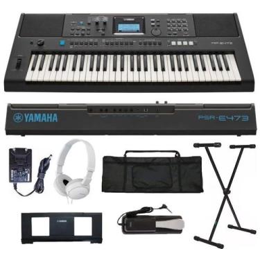 Teclado Yamaha PSR E473 5/8 + Suporte X + Capa+ Pedal Cherub