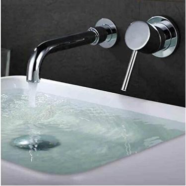 Imagem de Torneira de latão preto fosco Torneiras de lavatório de montagem na parede Monocomando Torneiras de pia de banheiro Misturador de água quente e fria Torneira de ouro escovado, tamanho único