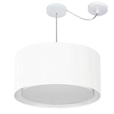 Imagem de Lustre Pendente Cilíndrico com Desvio de Centro Cúpula Tecido 30/55x50 cm, Vivare Iluminação, Pendente4316 BR, Branco, Médio