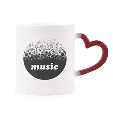 Imagem de Flappg Caneca branca com notas musicais preta sensível ao calor vermelha que muda de cor