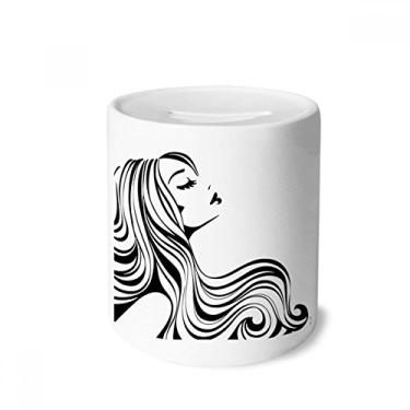 Imagem de DIYthinker Linda caixa de moedas de cerâmica com contorno de cabelo encaracolado e longo porta-moedas