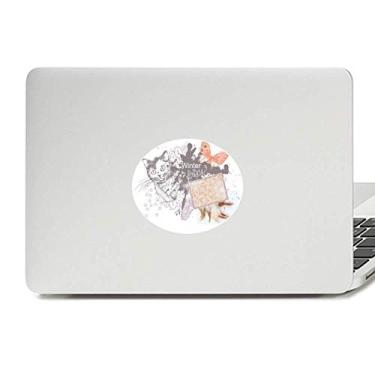 Imagem de Adesivo de notebook pequeno gato e borboleta em pintura de tinta com emblema de vinil gráfico para laptop