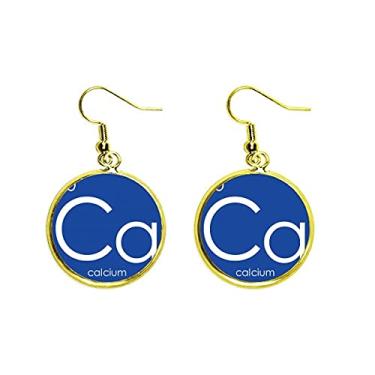 Imagem de Elementos Químicos Tabela de Período Alcalina Metal Cálcio Orelha Ca Brinco Dourado Joia Feminina