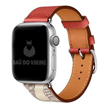 Imagem de Pulseira Couro Single Tour, compatível com Apple Watch (Vermelho Estampado, 42mm)