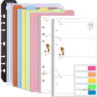 Imagem de Rancco A6 Planner insere refis de agenda semanal, 90 páginas, inserções coloridas de 6 anéis, folhas soltas, fichário com divisória, bolsa de PVC, régua, guia de índice para diário, filofax, dupla