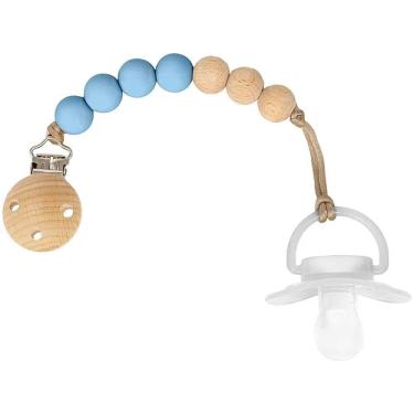 Imagem de Prendedor De Chupeta Bambu e Silicone Azul Buba