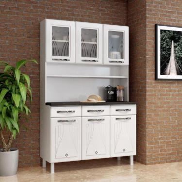 Imagem de Armário para Cozinha 6 Portas 3 Gavetas com Tampo e Vidro Star New Telasul Branco
