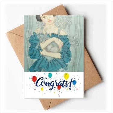 Imagem de DIYthinker Vestido azul beleza pintura chinesa cartões de casamento parabéns cumprimentos envelopes