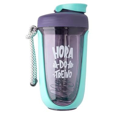 Imagem de Coqueteleira Shakeira Whey para Academia e Treino com Misturador e Alça Esfera Mola Frase Hora do Treino 550 Ml (Azul)