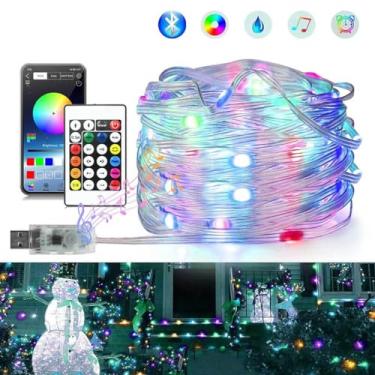 Imagem de Pisca Fio Fada Luz Led Cordão Decoração Enfeite Natal Colorido RGB 10 Metros Com Bluetooth Controle Remoto (RGB)