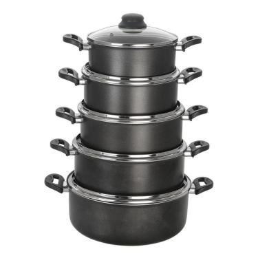 Imagem de Jogo de Panelas Caçarolas Antiaderentes (Teflon) Pretas 5 Peças - Alumínio Brasilar