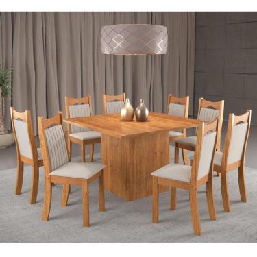 Imagem de Conjunto de Jantar Mesa Quadrada Panama com 8 Cadeiras Dalas Mel/Marfim