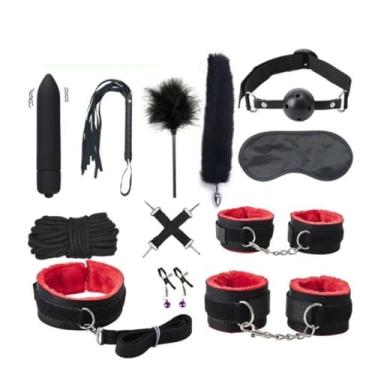 Imagem de Kits de Couro Sexy Para Casais, Conjunto Sexual, Algemas, Jogos Sexuais, Chicote, Mordaça, Mamilos, Acessórios Exóticos (Vermelho)