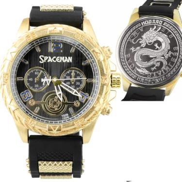 Imagem de Relogio masculino grande dourado aço inox original + caixa presente silicone pesado casual