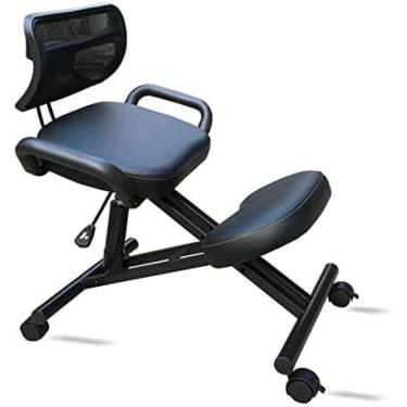 Imagem de Cadeira ergonômica ajoelhada com apoio traseiro, banco ajustável para casa e escritório, banco ajoelhado preto