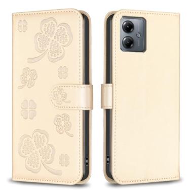 Imagem de Capa carteira para Motorola Moto G14 com 3 cartões e 1 compartimento para dinheiro, capa de telefone flip de couro PU à prova de choque compatível com Moto G14 4G 6,5 polegadas (dourado)