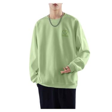 Imagem de Camisetas masculinas casuais, folgadas, manga comprida, pulôver, cor sólida, uso diário, uso urbano, Verde, G