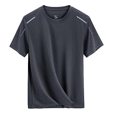 Imagem de Camiseta atlética masculina, manga curta, gola redonda, secagem rápida, lisa, leve, macia, Cinza, XG