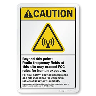 Imagem de SmartSign 10 x 7 inch “Caution - Beyond This Point: Radio-Frequency Fields May Exceed FCC Rules For Human Exposure” ANSI Metal Sign, 40 mil Laminated Rustproof Aluminum, Yellow, Black and White