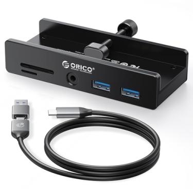 Imagem de ORICO Hub USB 3.0, hub USB de grampo com porta de alimentação extra, adaptador USB C de alumínio com 2 portas de dados USB-A, auxiliar de 3,5 mm, leitor de cartão SD/TF para desktop (preto)