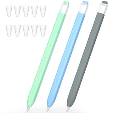 Imagem de JOOSKO Pacote com 3 capas para Apple Pencil – silicone antiderrapante, 10 capas de silicone para Apple Pencil 1ª geração (azul celeste, cinza, menta)