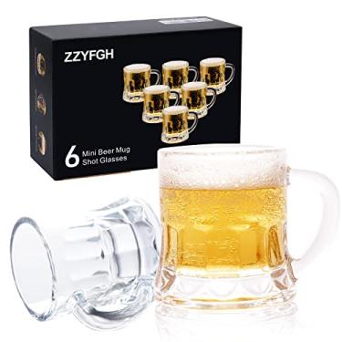 Imagem de ZZYFGH Pacote com 6 mini copos de dose de cerveja, copos de shot com alça, mini canecas de cerveja transparentes de base pesada - 51 g, tequila, vodka, ótimo para pai, marido, aniversário ou amigo
