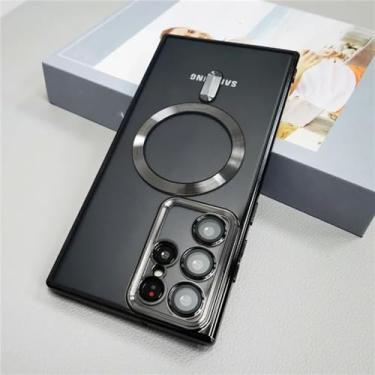 Imagem de Capa transparente para Samsung Galaxy S24 S23 S22 S21 Ultra Plus S 22 23 5G Lente de silicone transparente Capas protetoras completas, preta, para Samsung S22 Plus