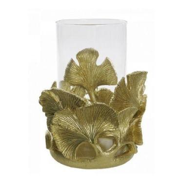 Imagem de Castiçal De Vidro Porta Velas Flores Douradas 22 X 19 - Vacheron