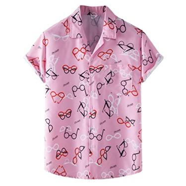 Imagem de Camisa masculina fashion verão casual praia solta macia manga curta botão bolso camiseta violeta masculina, rosa, GG