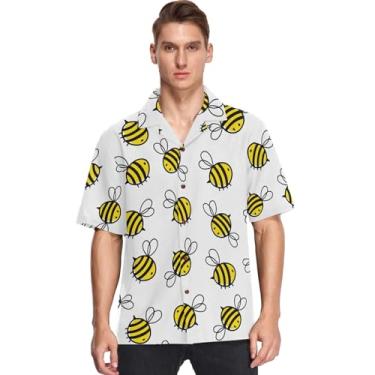 Imagem de Camisas havaianas masculinas manga curta Aloha Beach camisa Flying Bumble Bee floral verão casual camisas de botão, Multicolorido, G
