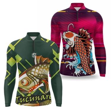 Imagem de Camiseta Pesca Masculina Manga Longa Térmica Estampada Kit 2-Masculino