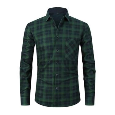 Imagem de Askdeer Camisa masculina de flanela de ajuste regular, camisas de pelúcia xadrez, manga comprida, camisa casual com bolso, Painel verde A01, GG
