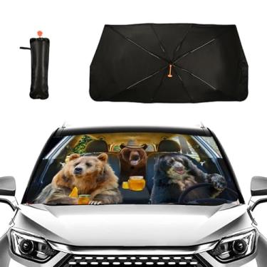 Imagem de Firiseroh Guarda-sol engraçado urso carro para-brisa guarda-chuva dobrável guarda-chuva dobrável para janela frontal raios UV acessórios de carro pára-brisa automotivo para-sol capa