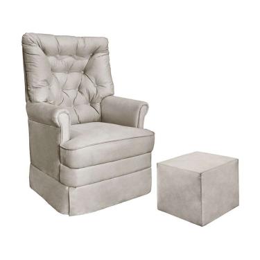 Imagem de poltrona para amamentação balanço com puff alana suede bege