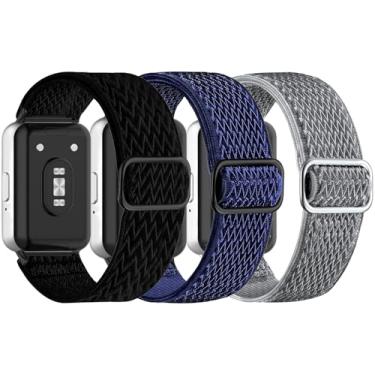 Imagem de Nigaee Pacote com 3 pulseiras elásticas de nylon para relógio compatíveis com Samsung Galaxy Fit 3, pulseiras de substituição elásticas ajustáveis e respiráveis de nylon macio para mulheres e homens