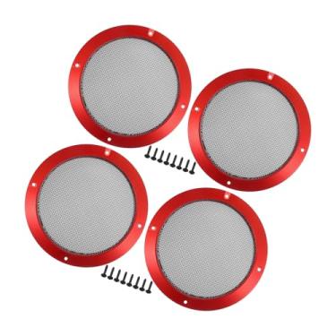 Imagem de Motoforti Capa universal de grade de alto-falante de carro de 16,5 cm de malha redonda 6,5 polegadas caixa protetora de subwoofer com parafusos de montagem vermelho ferro - pacote com 4 de longa