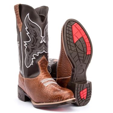 Imagem de Bota Texana Masculina em Couro Marrom Estampa de Cobra Cano Longo Bordado Kapell  masculino