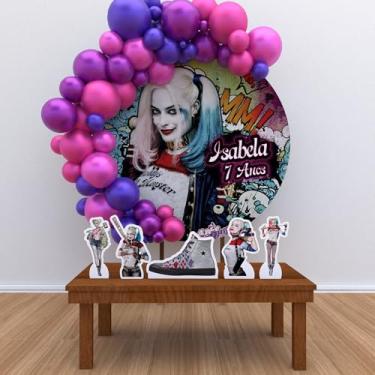 Imagem de Kit Decoração Painel Personalizado Redondo Festa de Aniversário Arlequina 02