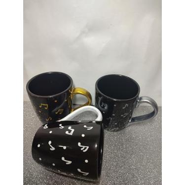 Imagem de Kit 3 Xícaras de Porcelana com Desenho de Notas Musicais, 350ml