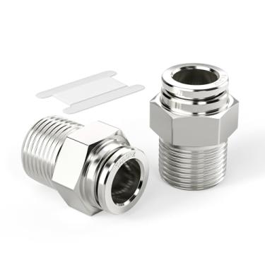 Imagem de TAILONZ PNEUMATIC Aço inoxidável 304 macho reto 1/4 polegada tubo OD x 1/4 polegada NPT Rosca Push to Connect Fittings PC-1/4-N2 (pacote com 2)