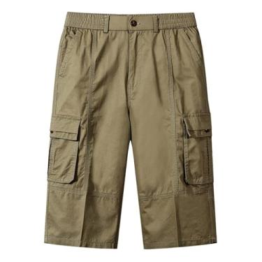 Imagem de Generic Calça cargo masculina cropped casual abaixo do joelho calça tática cintura elástica calça de treino ao ar livre, Y4 - Amarelo, 4G