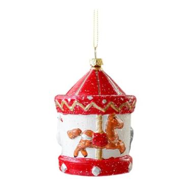 Imagem de shamjina Pingente de Natal Decoração de árvore de Natal Suprimentos para festa, criativo, decorativo, enfeite pendurado Decoração de Natal para jardim Quarto, Carrossel Vermelho E Branco, 7x12 Cm