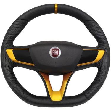Imagem de Volante Esportivo Fiat Uno 2001 a 2013 + Cubo - Poliparts, Amarelo