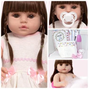 Imagem de Bebe Reborn de Silicone Cabelo Castanho 46cm Vários Itens - Cegonha Re