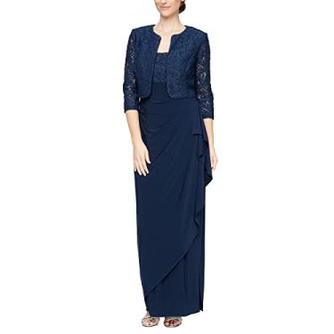 Imagem de Alex Evenings Vestido feminino bolero com cintura império (tamanhos pequenos e regulares), Renda azul marinho, 44
