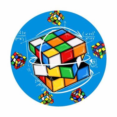 Imagem de Painel de Tecido Sublimado Redondo Cubo Mágico Equações Matemáticas Co